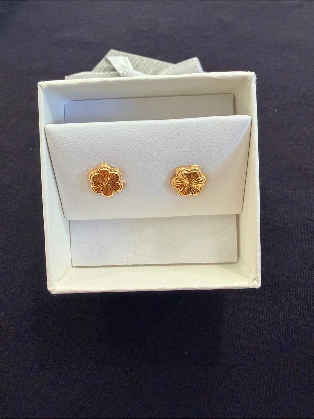 Real 18k Dubai Gold Floral Stud Earrings - Women Jewelry